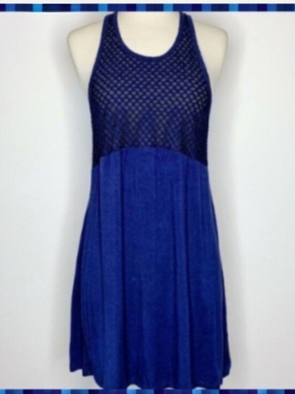 Sleeveless Blue Mesh Yoke Women's Beach Dress Coverup Medium